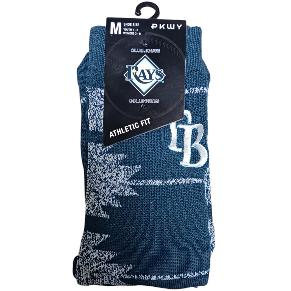 PKWY Tampa Bay Rays Geo Crew Socks Athletic Fit Navy Medium sz Youth 1-6/W-3-8